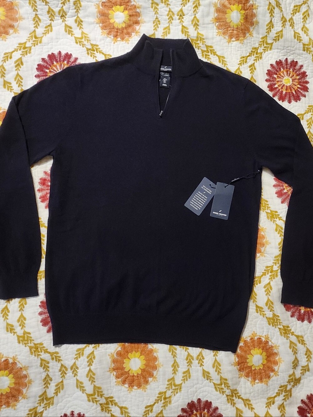 Mens New With Tags Daniel Hechter Quarter Zip Cashmere Cotton Blend Sweater Sz L